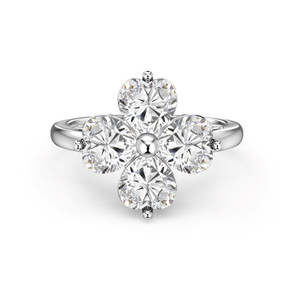 [Perla Lux]Heart-shaped Four-Leaf Clover Ball Ring
