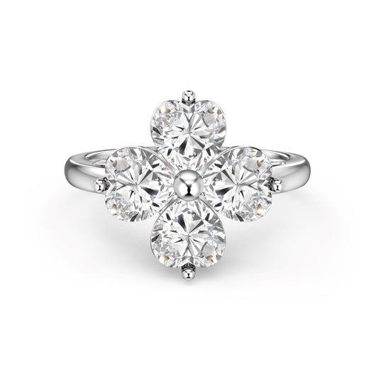[Perla Lux]Heart-shaped Four-Leaf Clover Ball Ring