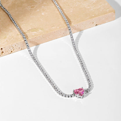 [Perla Lux]2.0 Carat Sparkling Tennis Heart Cut Necklace