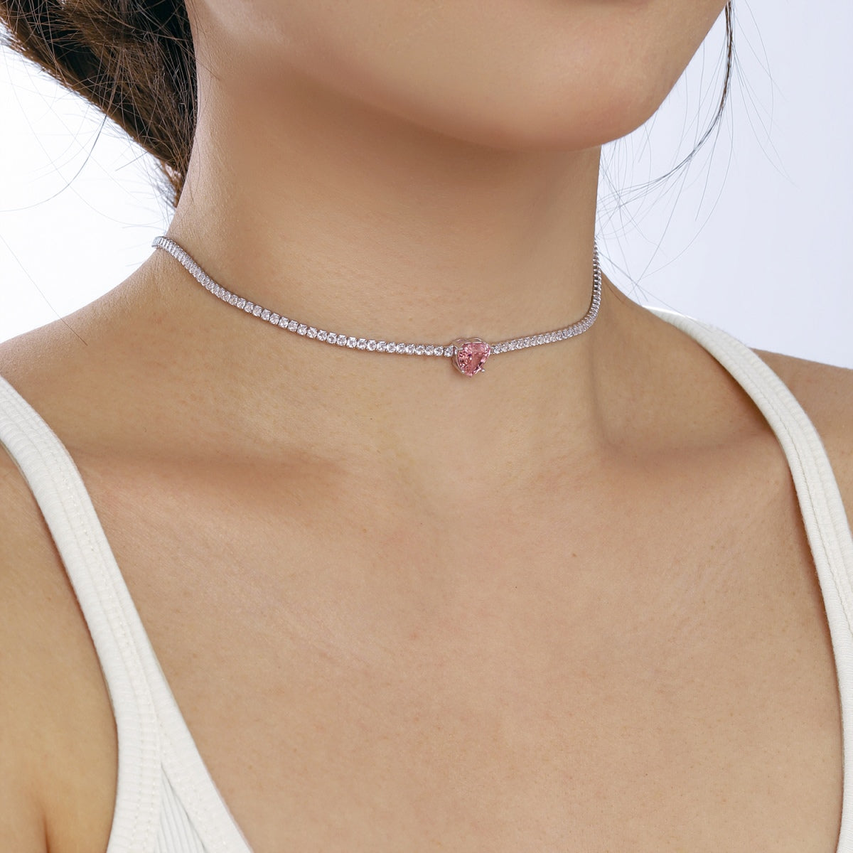 [Perla Lux]2.0 Carat Sparkling Tennis Heart Cut Necklace