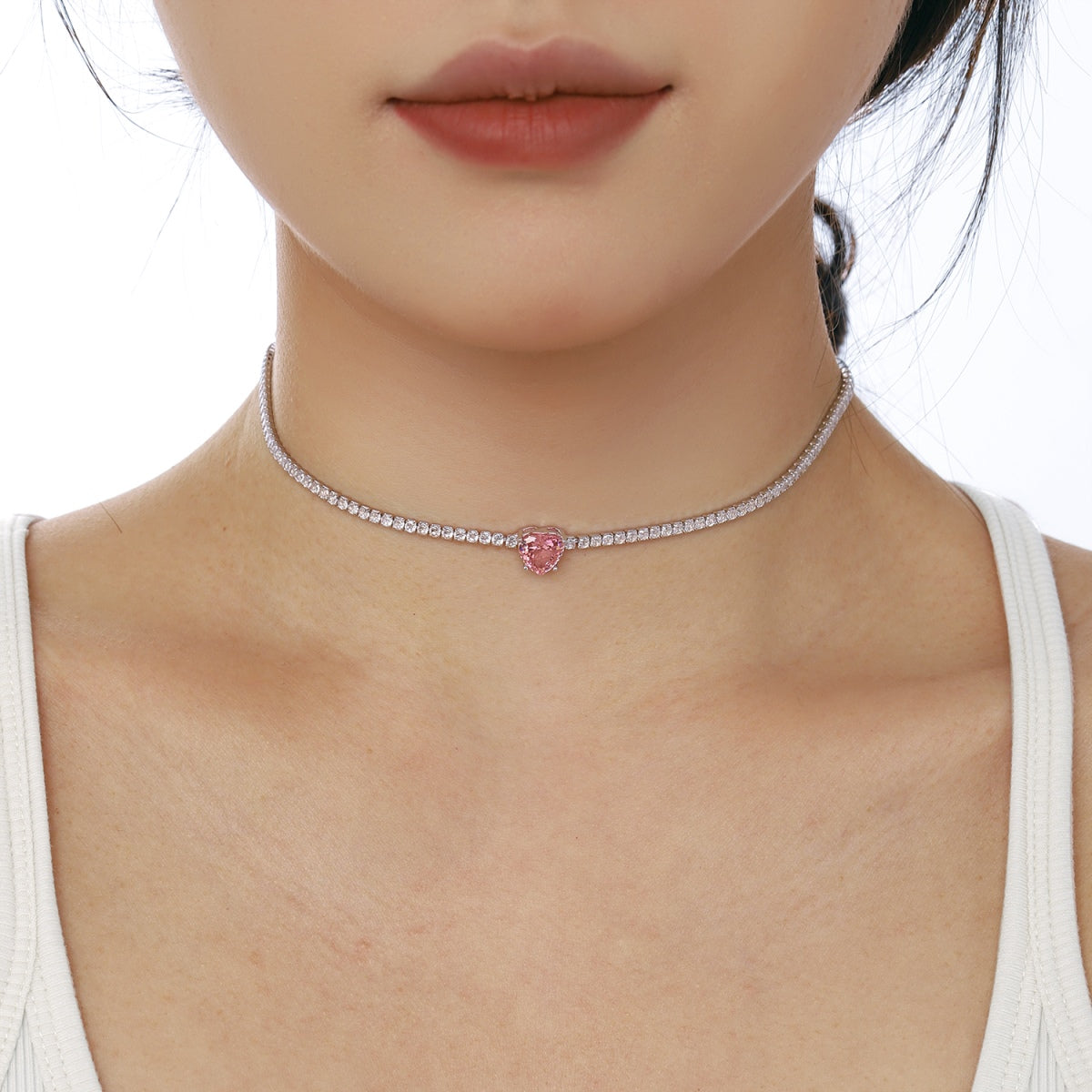 [Perla Lux]2.0 Carat Sparkling Tennis Heart Cut Necklace