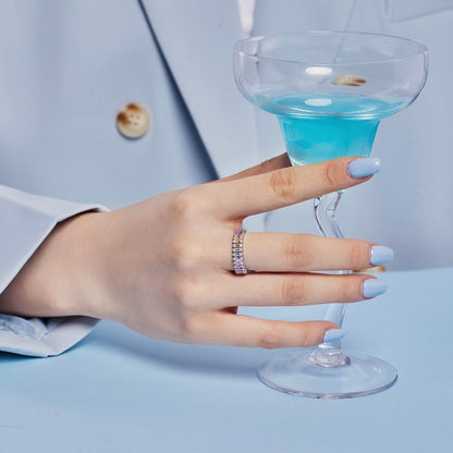 [Perla Lux]Splashy Ornate Emerald Cut Cocktail Ring