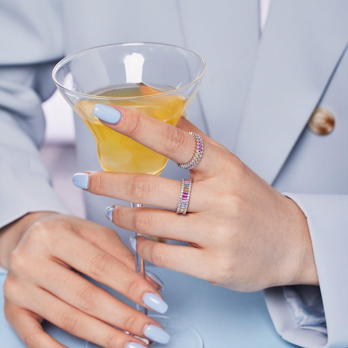 [Perla Lux]Splashy Ornate Emerald Cut Cocktail Ring