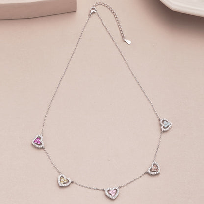 [Perla Lux]Sparkling Five Heart Necklace
