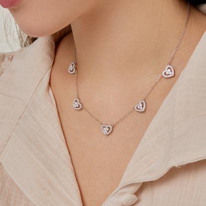[Perla Lux]Sparkling Five Heart Necklace