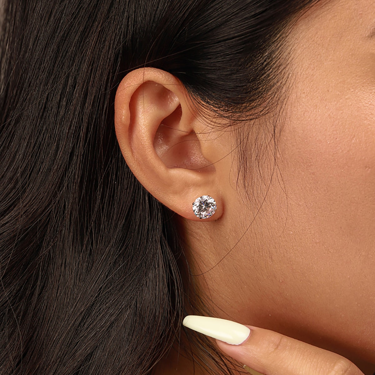 [Perla Lux]Stylish Shiny Round Center Stone Stud Earrings