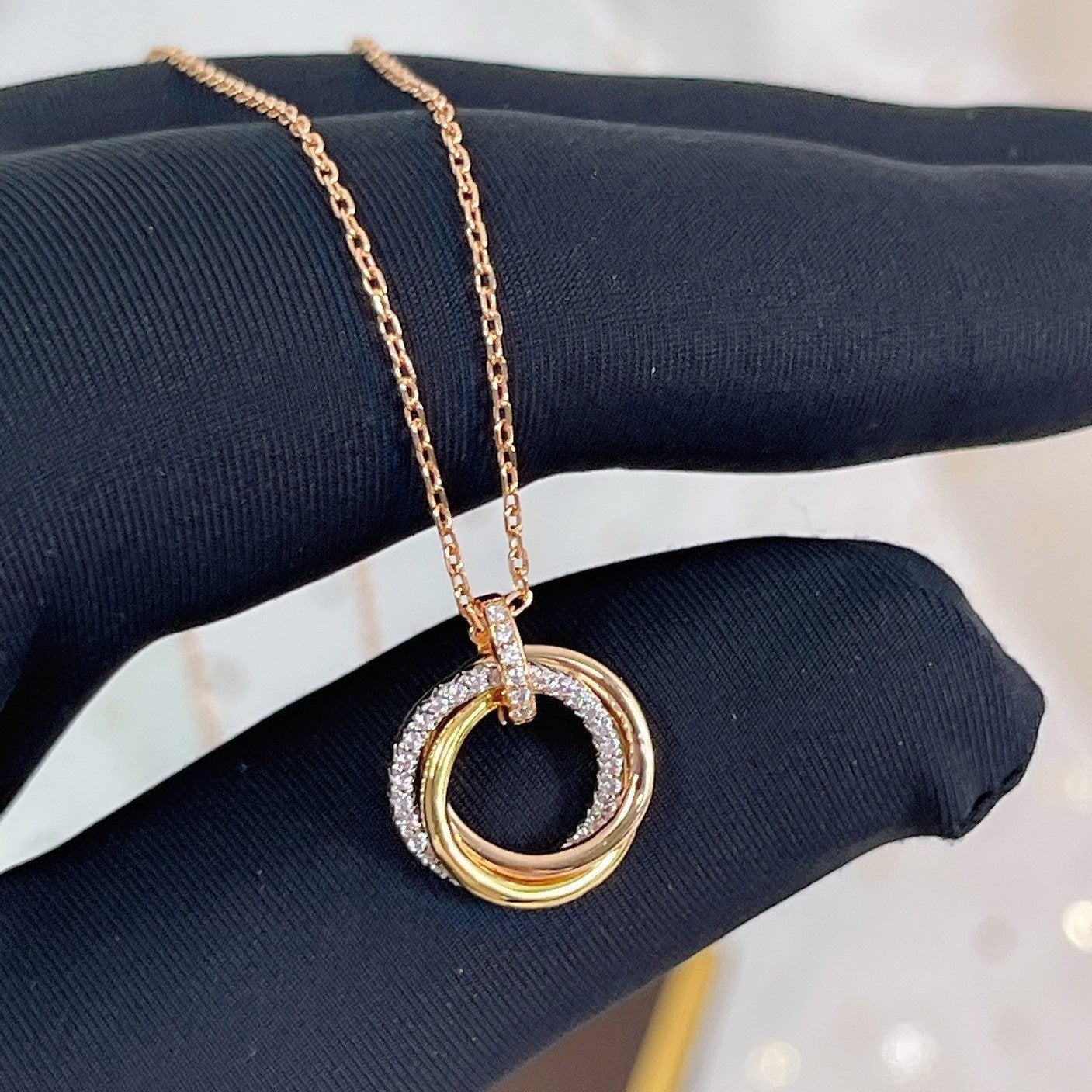 [Perla Lux]TRINITY NECKLACE SILVER GOLD PINK GOLD DIAMONDS