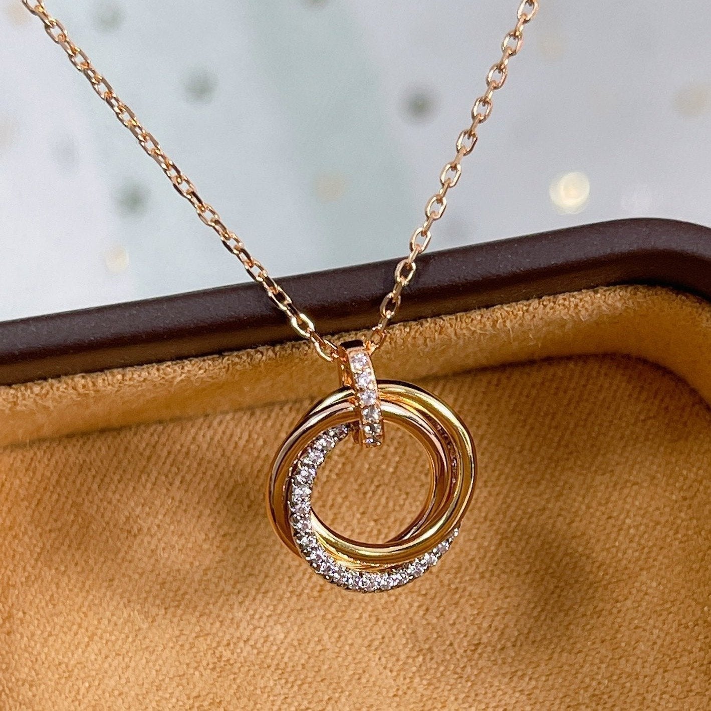 [Perla Lux]TRINITY NECKLACE SILVER GOLD PINK GOLD DIAMONDS