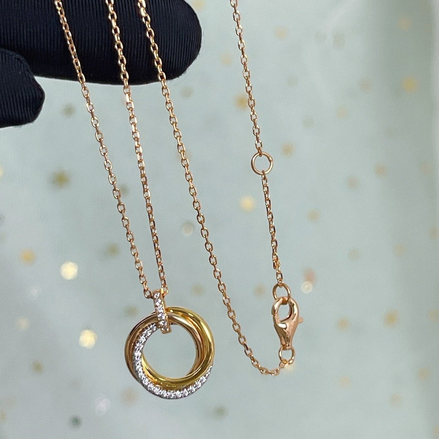 [Perla Lux]TRINITY NECKLACE SILVER GOLD PINK GOLD DIAMONDS