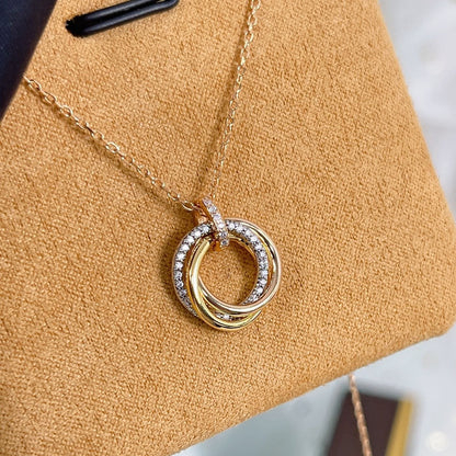 [Perla Lux]TRINITY NECKLACE SILVER GOLD PINK GOLD DIAMONDS