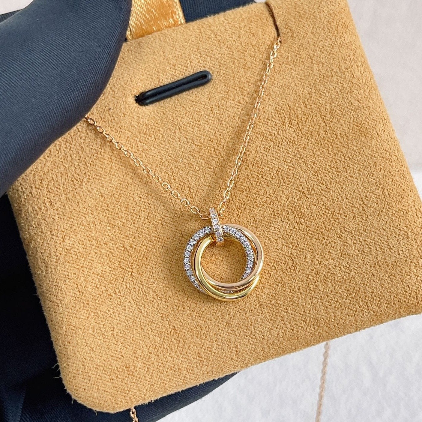 [Perla Lux]TRINITY NECKLACE SILVER GOLD PINK GOLD DIAMONDS