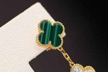 [Perla Lux]CLOVER EARRINGS GOLD MALACHITE DIAMOND 3 MOTIF