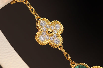 [Perla Lux]CLOVER EARRINGS GOLD MALACHITE DIAMOND 3 MOTIF