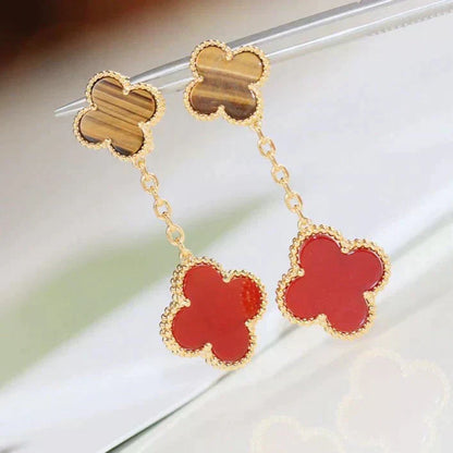 [Perla Lux]CLOVER  2 MOTIF  TIGER EYE CARNELIAN EARRINGS