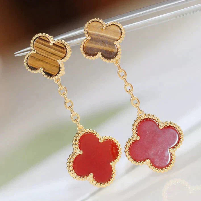 [Perla Lux]CLOVER  2 MOTIF  TIGER EYE CARNELIAN EARRINGS