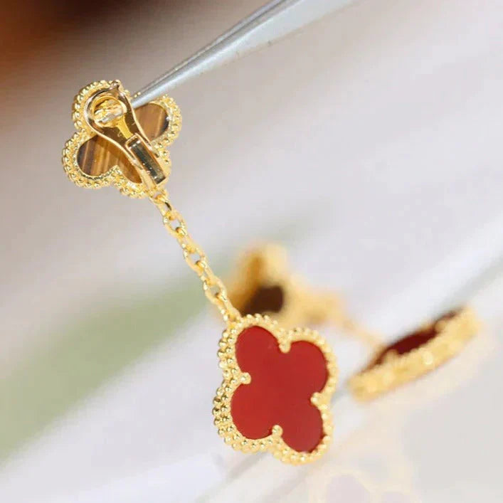 [Perla Lux]CLOVER  2 MOTIF  TIGER EYE CARNELIAN EARRINGS