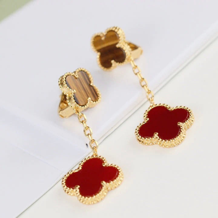 [Perla Lux]CLOVER  2 MOTIF  TIGER EYE CARNELIAN EARRINGS