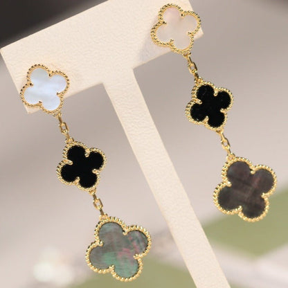 [Perla Lux]CLOVER EARRINGS GOLD ONYX MOP 3 MOTIF