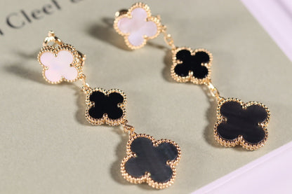 [Perla Lux]CLOVER EARRINGS GOLD ONYX MOP 3 MOTIF