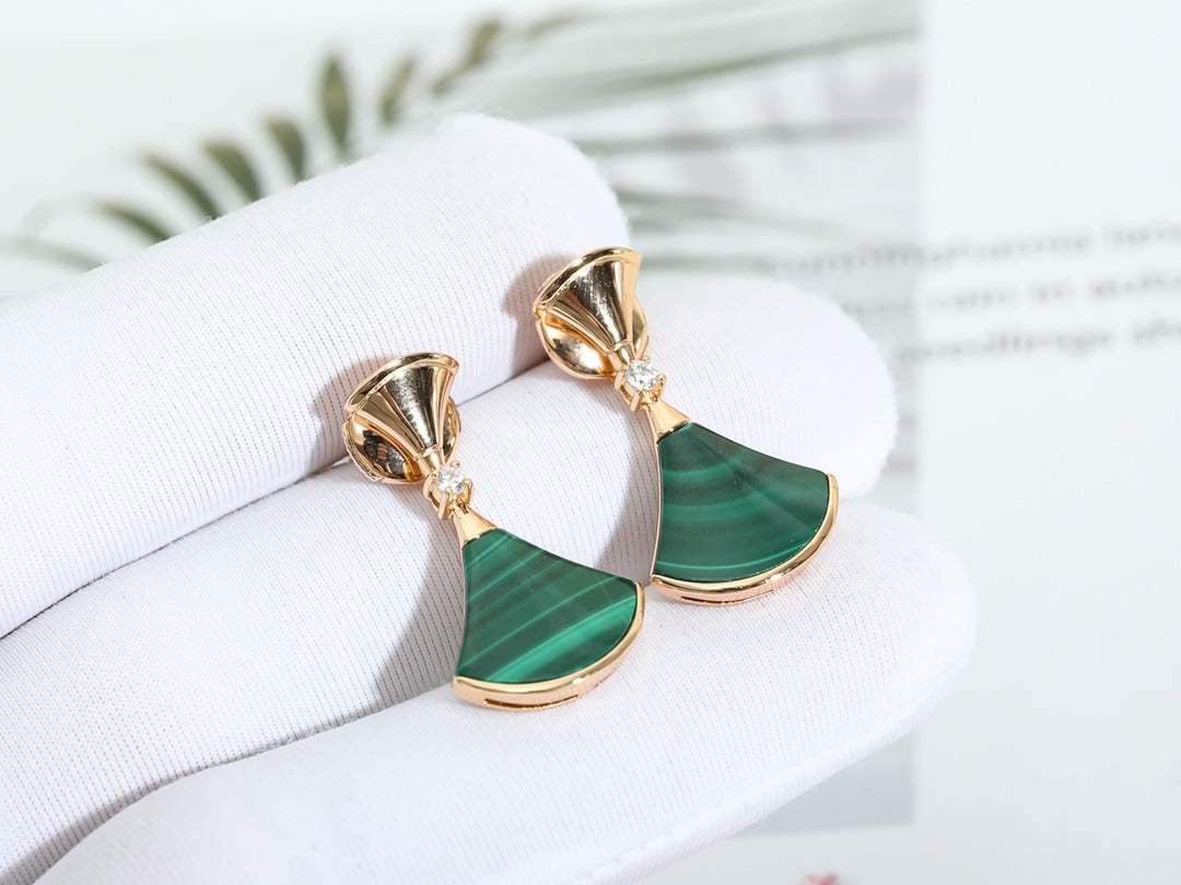 [Perla Lux]DREAM MALACHITE PINK GOLD EARRINGS
