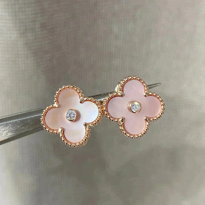 [Perla Lux]CLOVER MEDIUM 1 MOTIFS  PINK MOP DIAMOND EARRINGS
