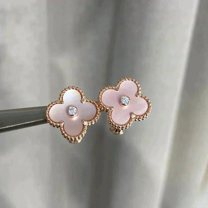 [Perla Lux]CLOVER MEDIUM 1 MOTIFS  PINK MOP DIAMOND EARRINGS