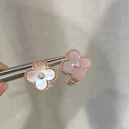 [Perla Lux]CLOVER MEDIUM 1 MOTIFS  PINK MOP DIAMOND EARRINGS