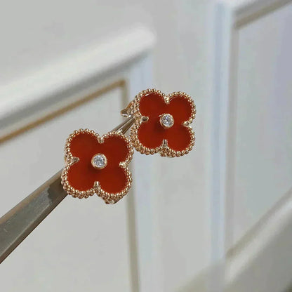 [Perla Lux]CLOVER MEDIUM 1 MOTIFS CARNELIAN  DIAMOND earrings