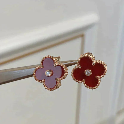 [Perla Lux]CLOVER MEDIUM 1 MOTIFS CARNELIAN  DIAMOND earrings