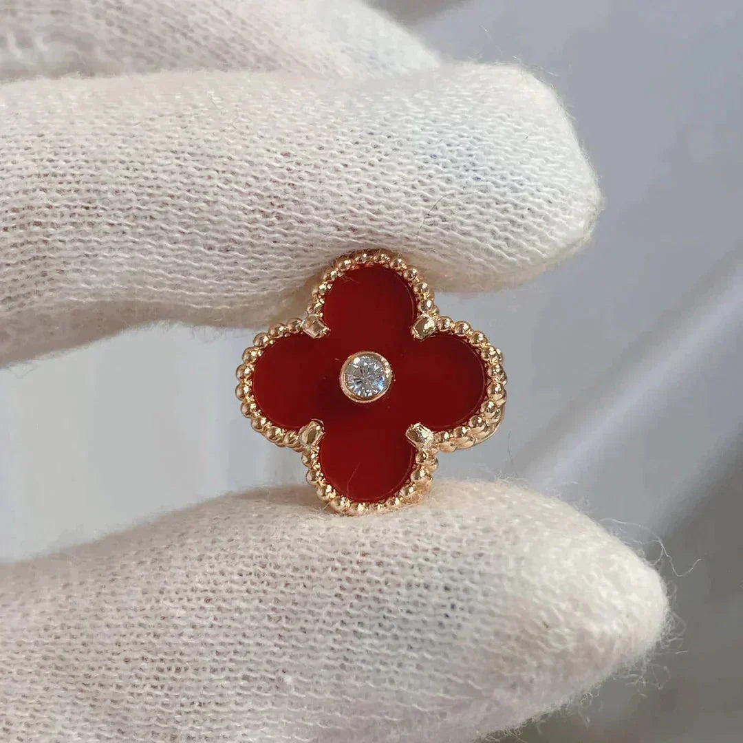 [Perla Lux]CLOVER MEDIUM 1 MOTIFS CARNELIAN  DIAMOND earrings