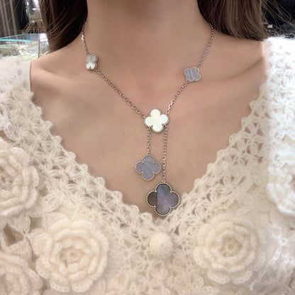 [Perla Lux]CLOVER MOP CHALCEDONY NECKLACE SILVER 6 MOTIF