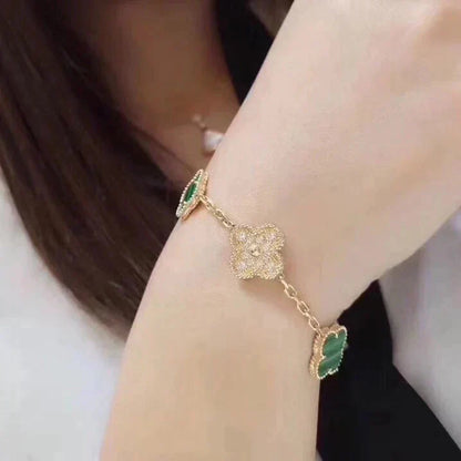[Perla Lux]CLOVER  5 MOTIF MALACHITE DIAMOND BRACELET