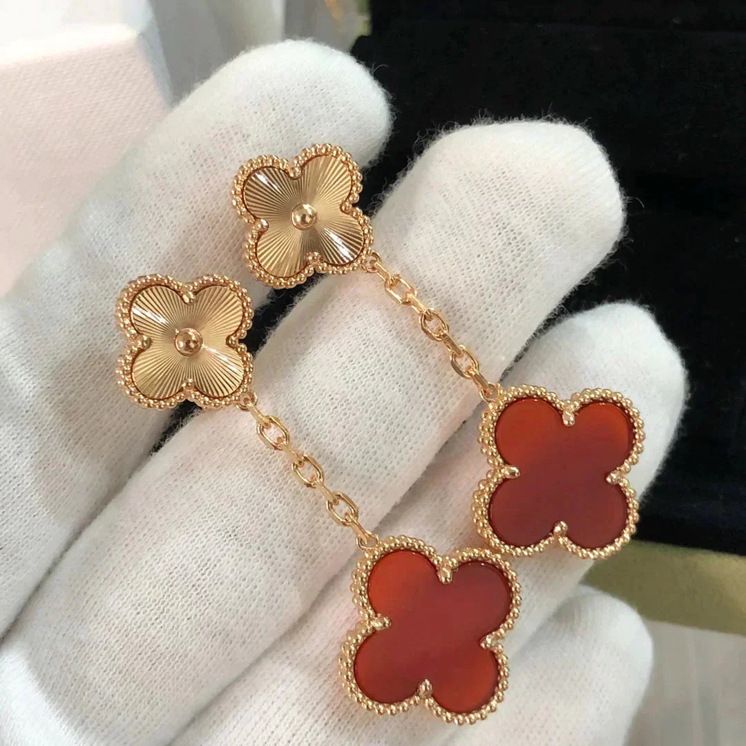 [Perla Lux]CLOVER 2 MOTIF  LASER CARNELIAN EARRINGS