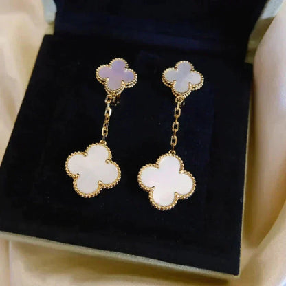 [Perla Lux]CLOVER 2 MOTIF WHITE MOP EARRINGS