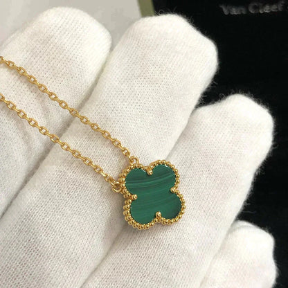 [Perla Lux]CLOVER 15MM MALACHITE SINGLE FLOWER  NECKLACE
