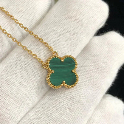 [Perla Lux]CLOVER 15MM MALACHITE SINGLE FLOWER  NECKLACE