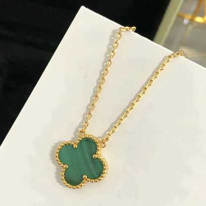 [Perla Lux]CLOVER 15MM MALACHITE SINGLE FLOWER  NECKLACE