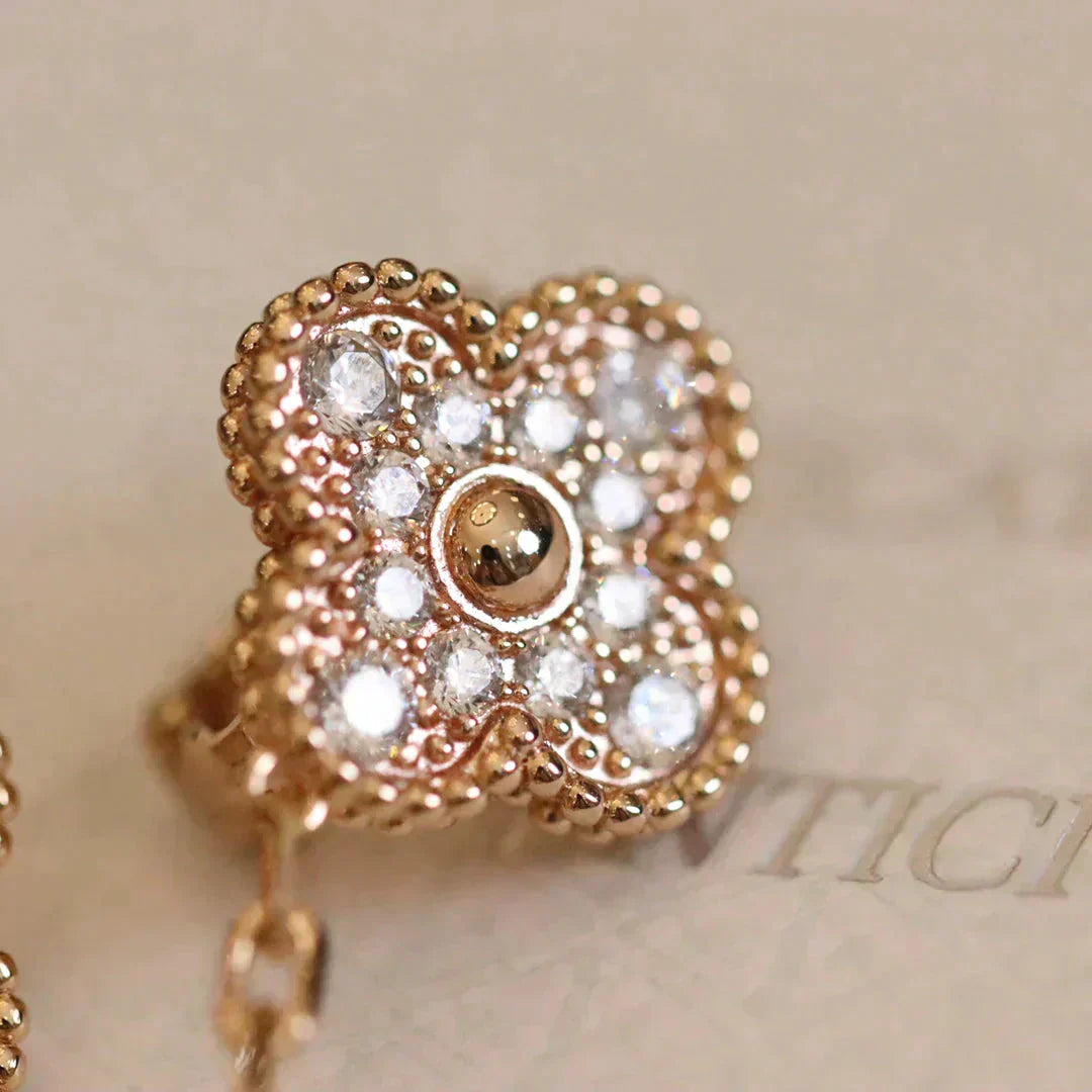 [Perla Lux]CLOVER MEDIUM 1 MOTIFS FUll DIAMOND EARRINGS