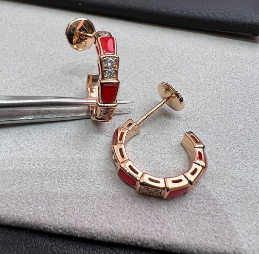 [Perla Lux]SERPENTI CARNELIAN PINK GOLD EARRINGS