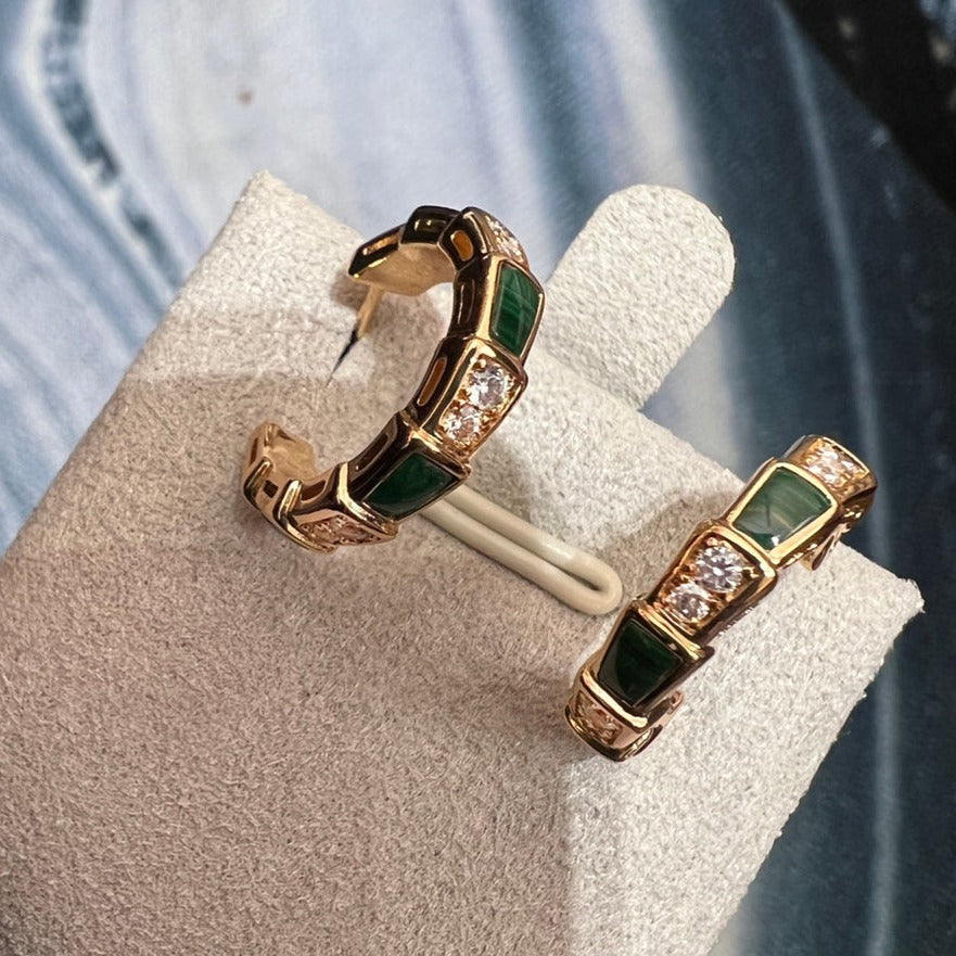 [Perla Lux]SERPENTI MALACHITE PINK GOLD EARRINGS