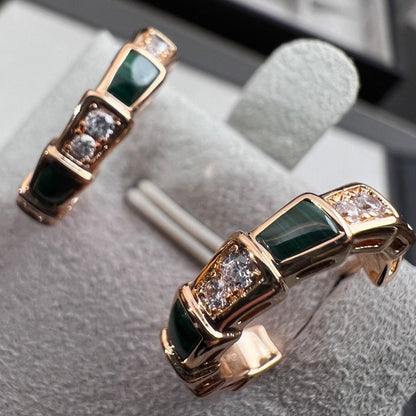 [Perla Lux]SERPENTI MALACHITE PINK GOLD EARRINGS