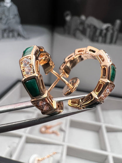 [Perla Lux]SERPENTI MALACHITE PINK GOLD EARRINGS