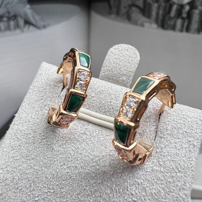 [Perla Lux]SERPENTI MALACHITE PINK GOLD EARRINGS