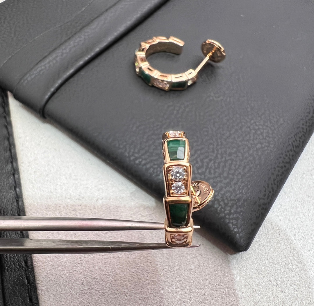 [Perla Lux]SERPENTI MALACHITE PINK GOLD EARRINGS
