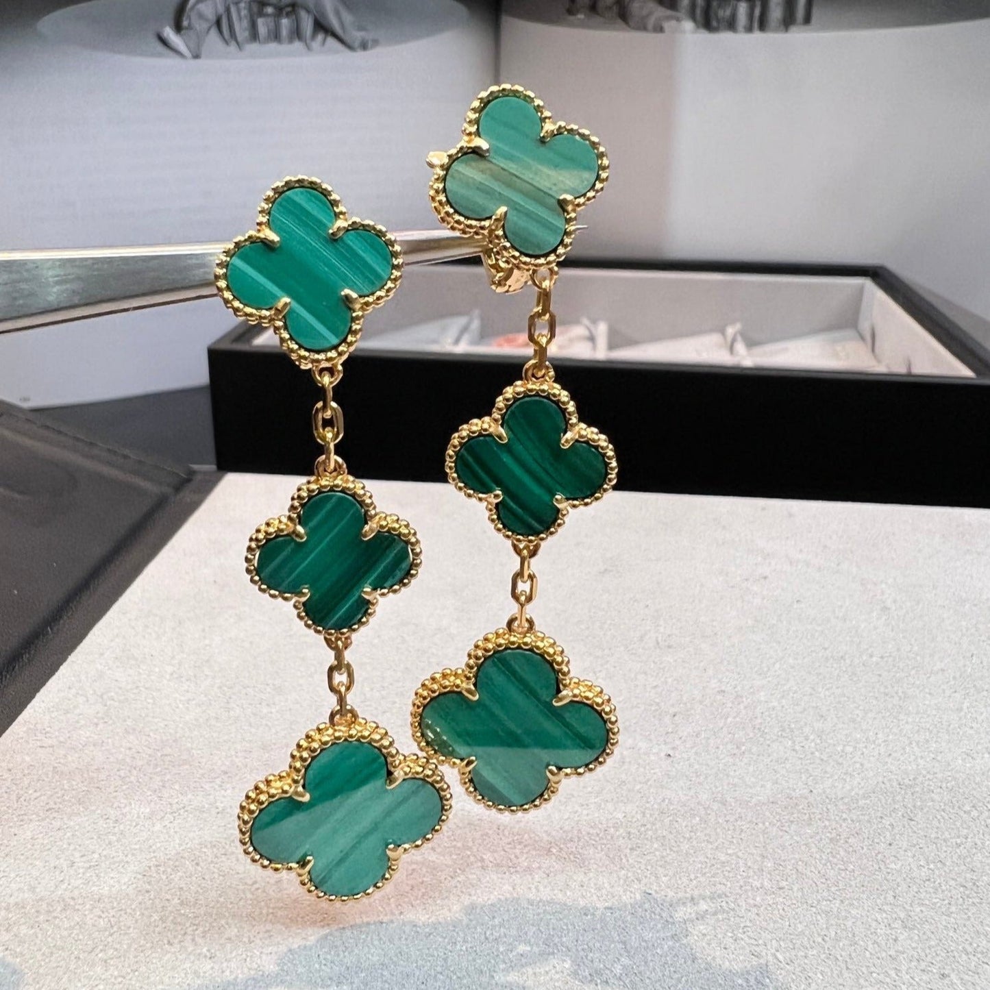 [Perla Lux]CLOVER MALACHITE 3 MOTIFS GOLD