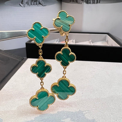 [Perla Lux]CLOVER MALACHITE 3 MOTIFS GOLD