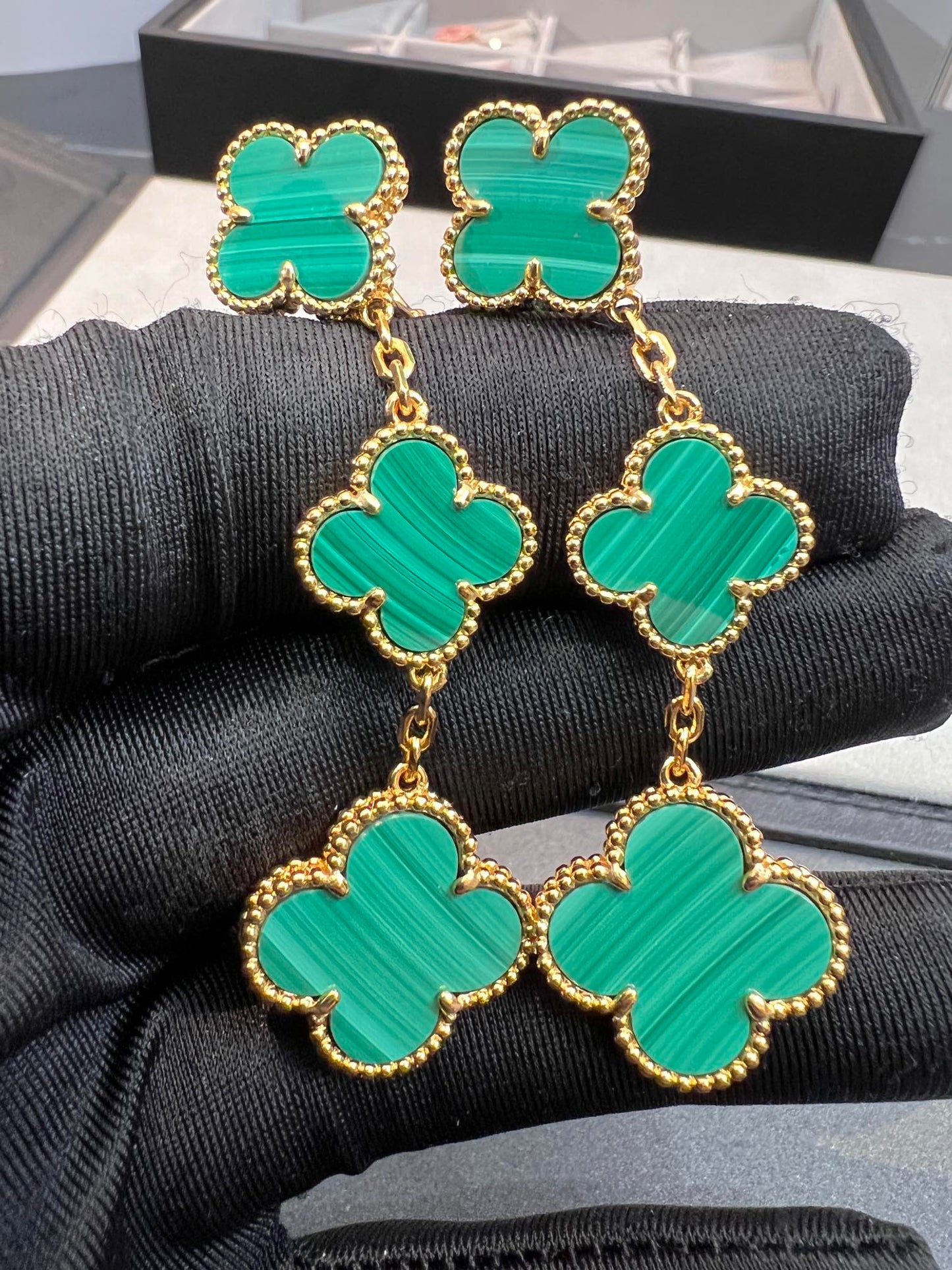 [Perla Lux]CLOVER MALACHITE 3 MOTIFS GOLD