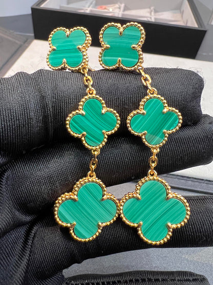 [Perla Lux]CLOVER MALACHITE 3 MOTIFS GOLD