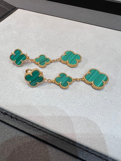 [Perla Lux]CLOVER MALACHITE 3 MOTIFS GOLD