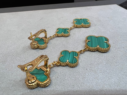 [Perla Lux]CLOVER MALACHITE 3 MOTIFS GOLD
